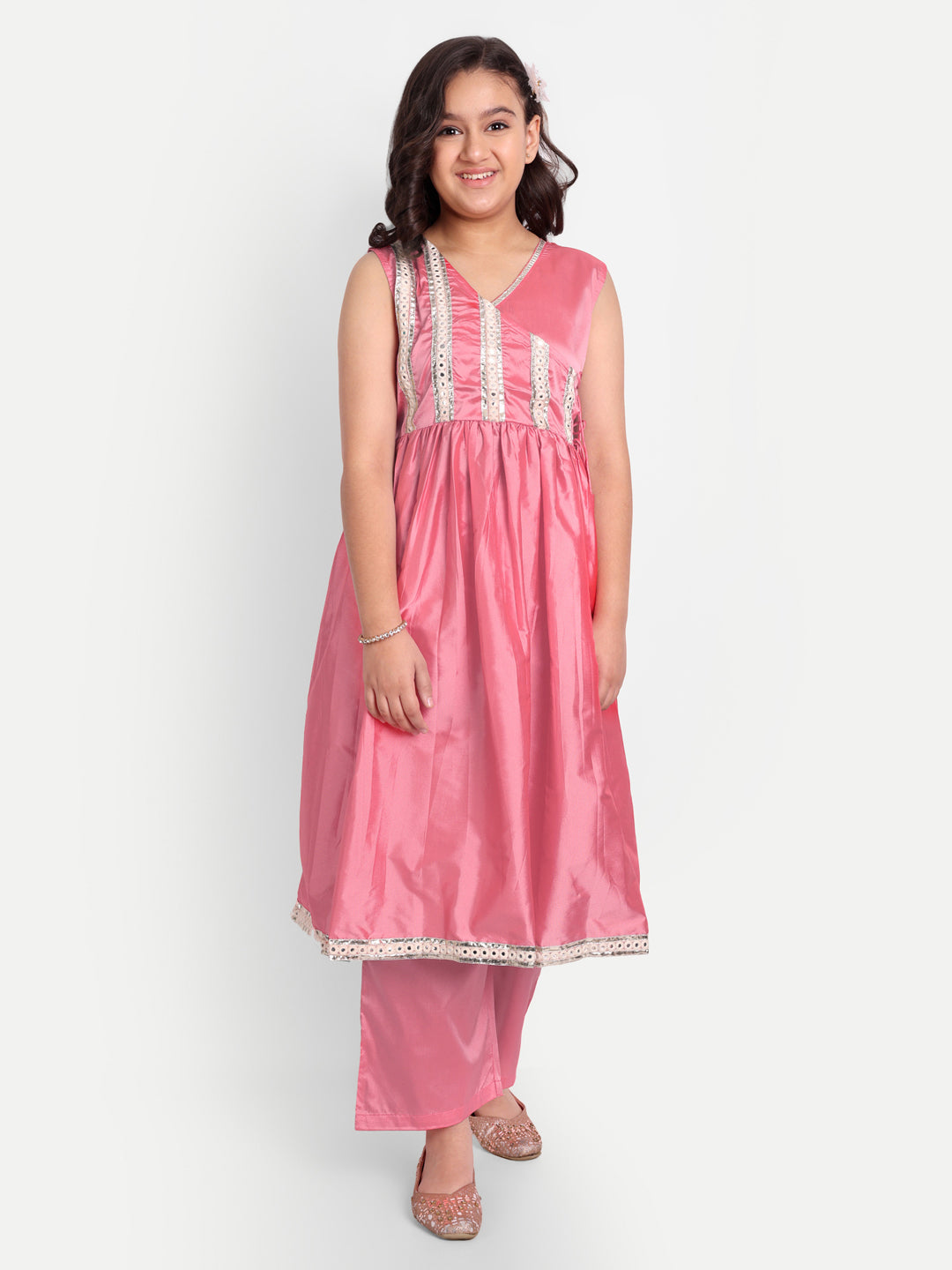 MODISH COUTURE Mirror Work Angrakha Kurta & Plazzo (Pink)