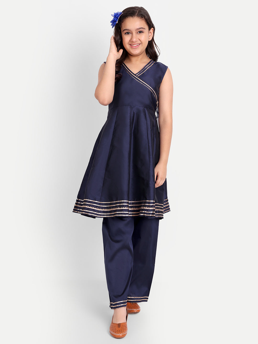 MODISH COUTURE Embellished Angrakha Kurta & Plazzo (Navy Blue)