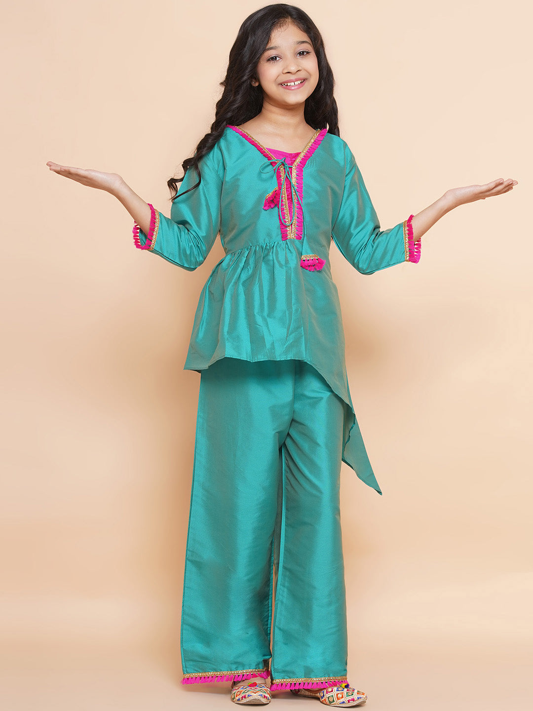 MODISH COUTURE Self Design Kurta & Top With Palazzo Set(Rama Green)