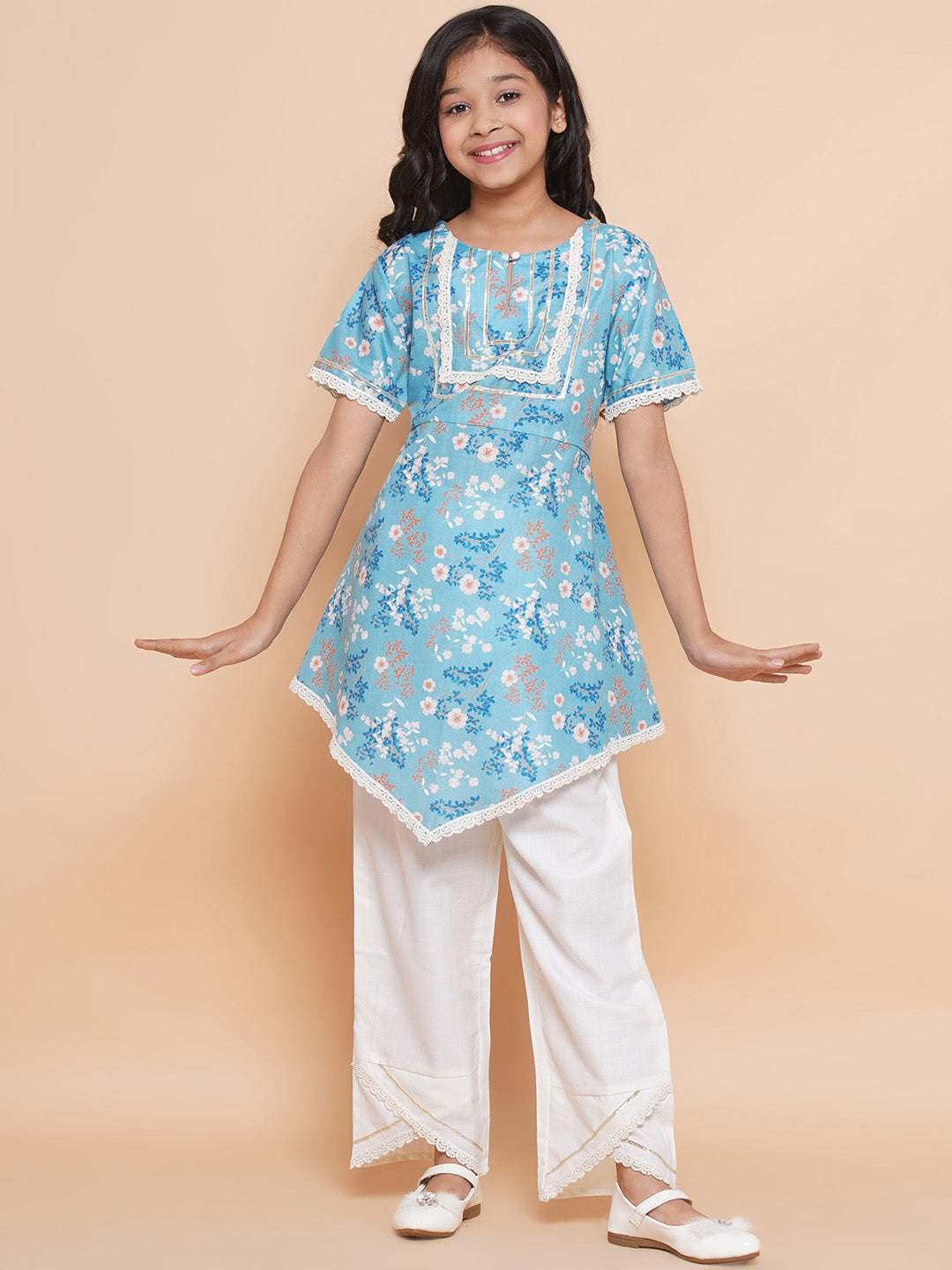MODISH COUTURE Printed Kurta & Palazzo Se(Sky Blue)