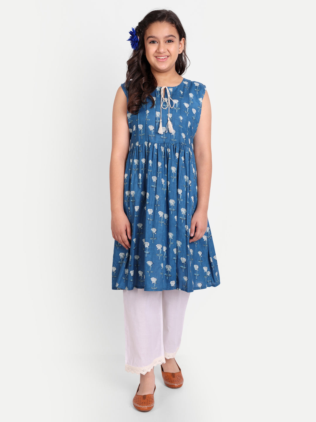 MODISH COUTURE Floral Anarkali Kurta & Plazzo(Blue)