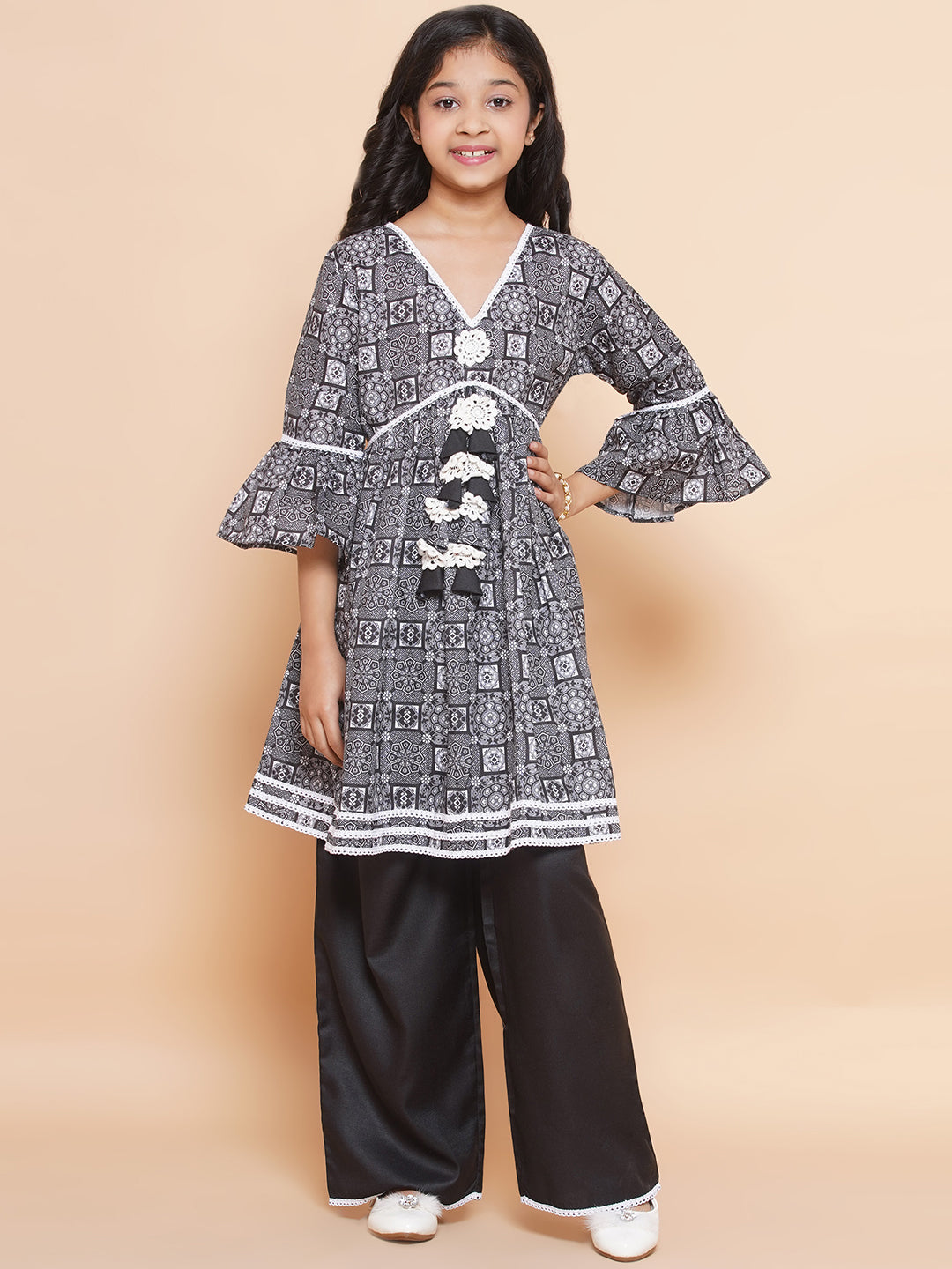 MODISH COUTURE Printed Kurta & Palazzo Set(Black)