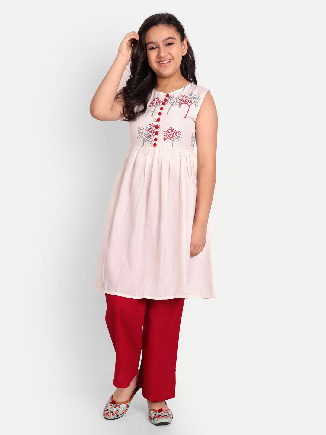 MODISH COUTURE Floral Printed Anarkali Kurta & Plazzo (Off White)