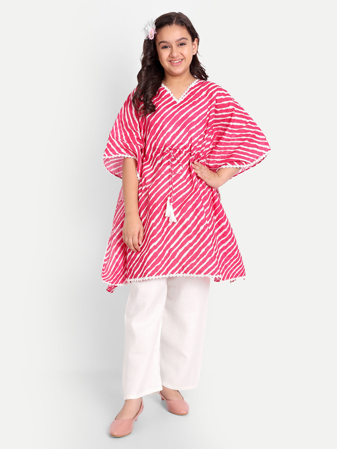 MODISH COUTURE Pink Leheriya Kaftaan & Plazzo (Pink)
