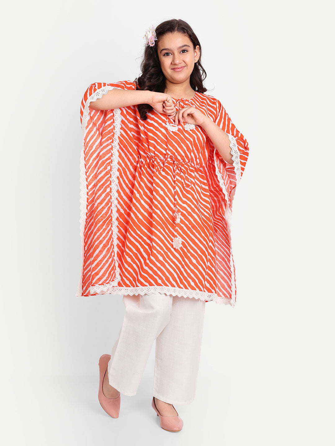 MODISH COUTURE Orange Leheriya Kaftaan & Plazzo (Orange)