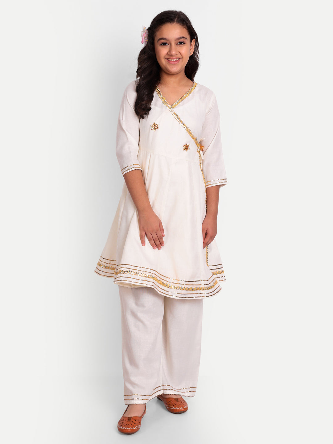 MODISH COUTURE Gota Work Angrakha Kurta & Plazzo(off White)