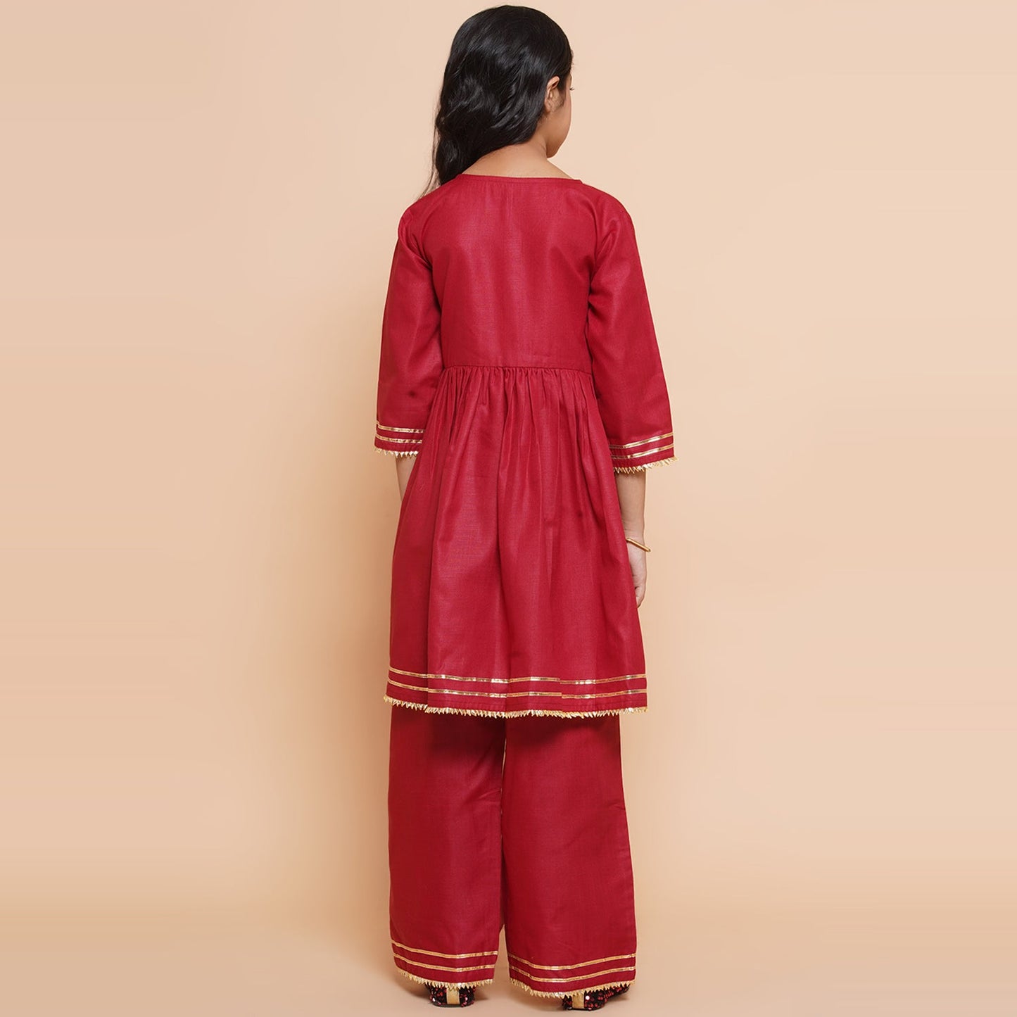 Girls Pleated Anarkali Kurta Set(Mehroon)