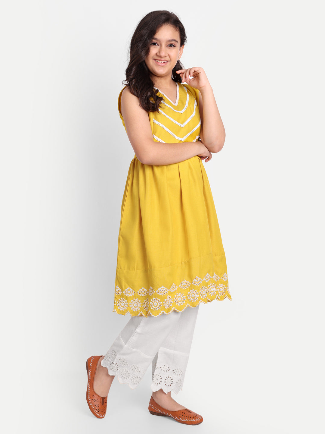 MODISH COUTURE Lace work Kurta & Plazzo(Mustard)