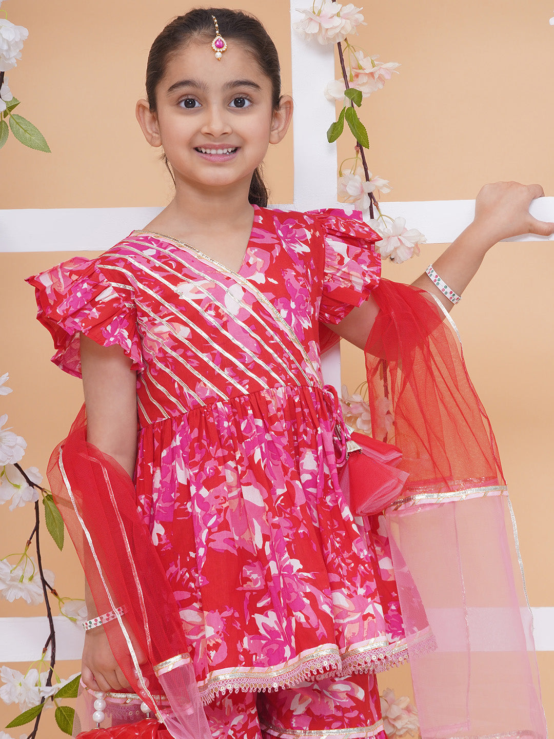 Modish couture Printed Kurta & Sharara with Dupatta (RED)