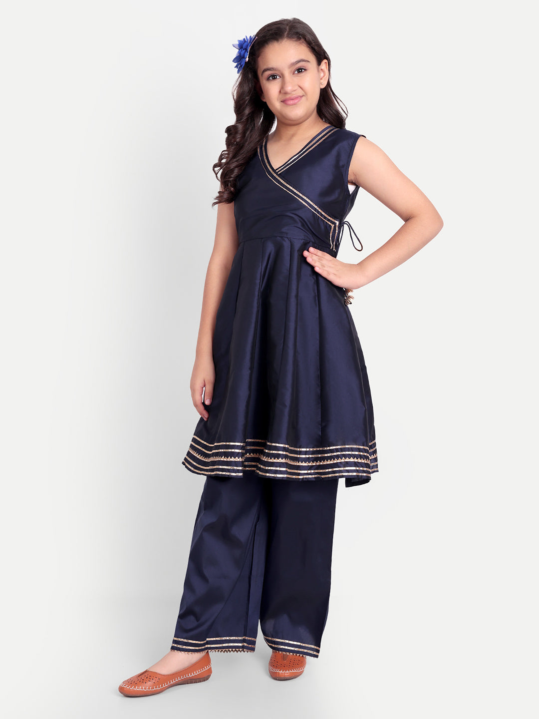 MODISH COUTURE Embellished Angrakha Kurta & Plazzo (Navy Blue)