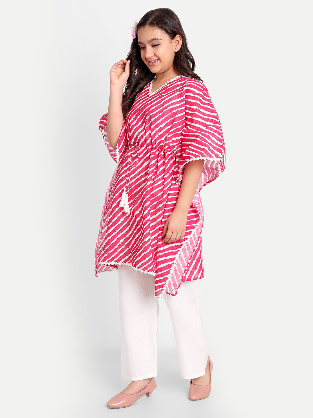 MODISH COUTURE Pink Leheriya Kaftaan & Plazzo (Pink)