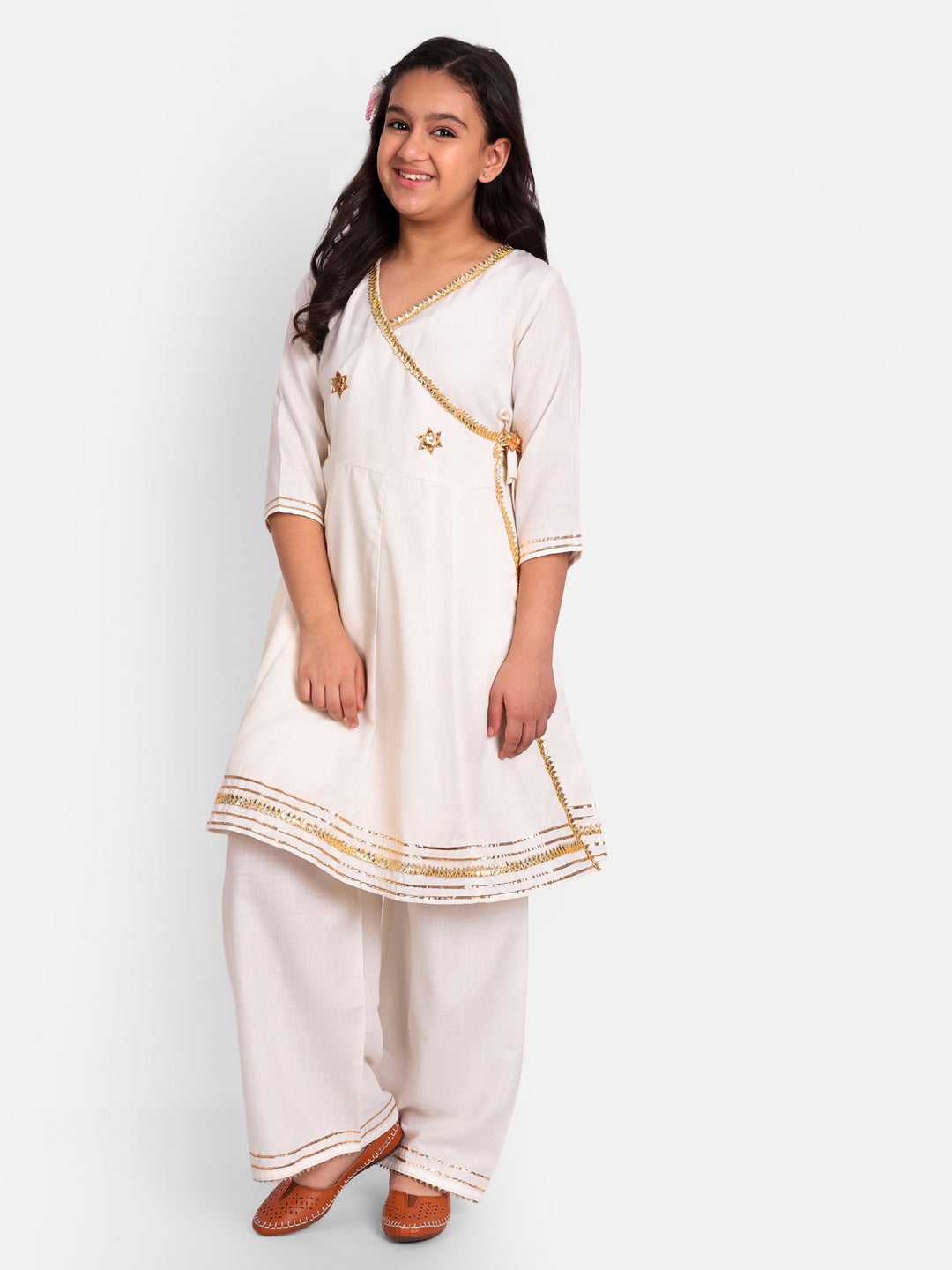 MODISH COUTURE Gota Work Angrakha Kurta & Plazzo(off White)