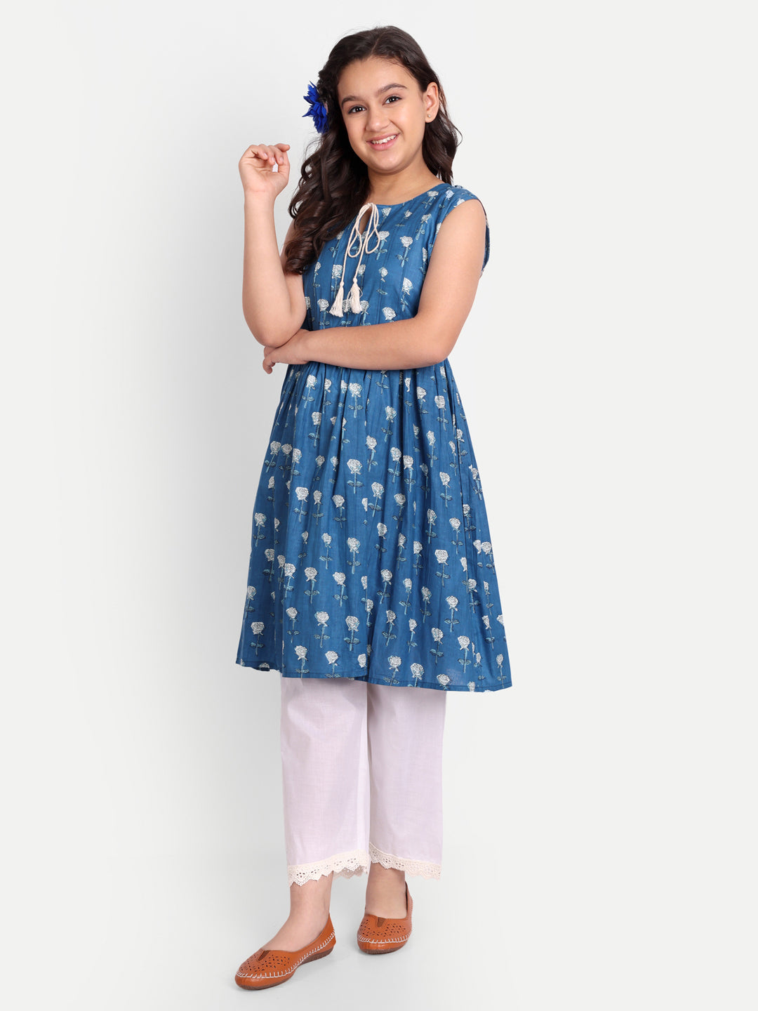 MODISH COUTURE Floral Anarkali Kurta & Plazzo(Blue)