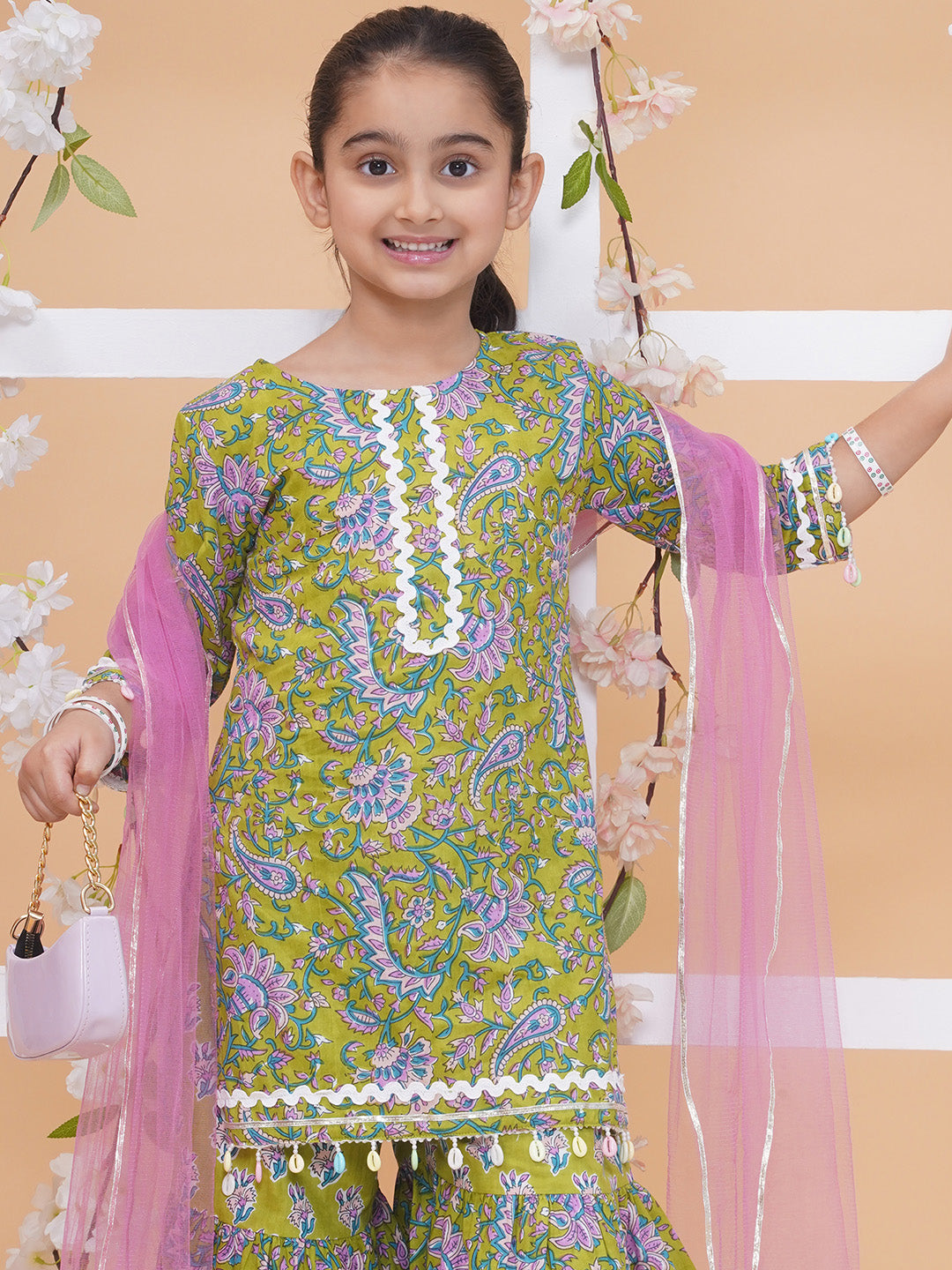 Modish couture Printed Kurta & Sharara with Dupatta (GREEN)