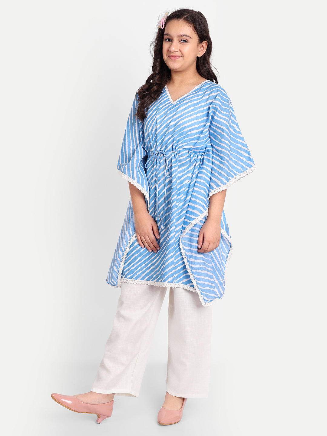 MODISH COUTURE Blue Leheriya Kaftaan & Plazzo (Blue)