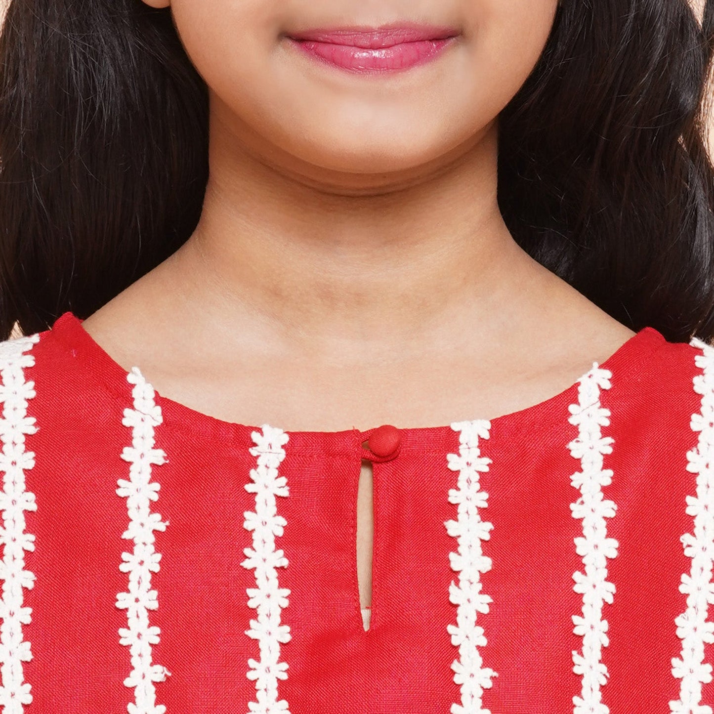 Girls Solid Straight Kurta Set(Red)