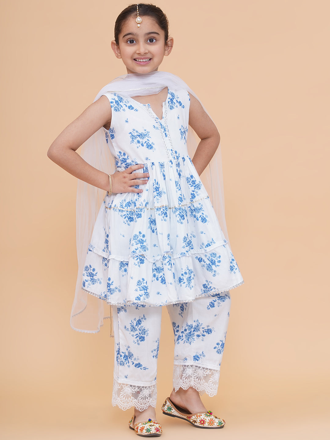 Modish couture Printed Kurta & Plazzo with Dupatta (White)