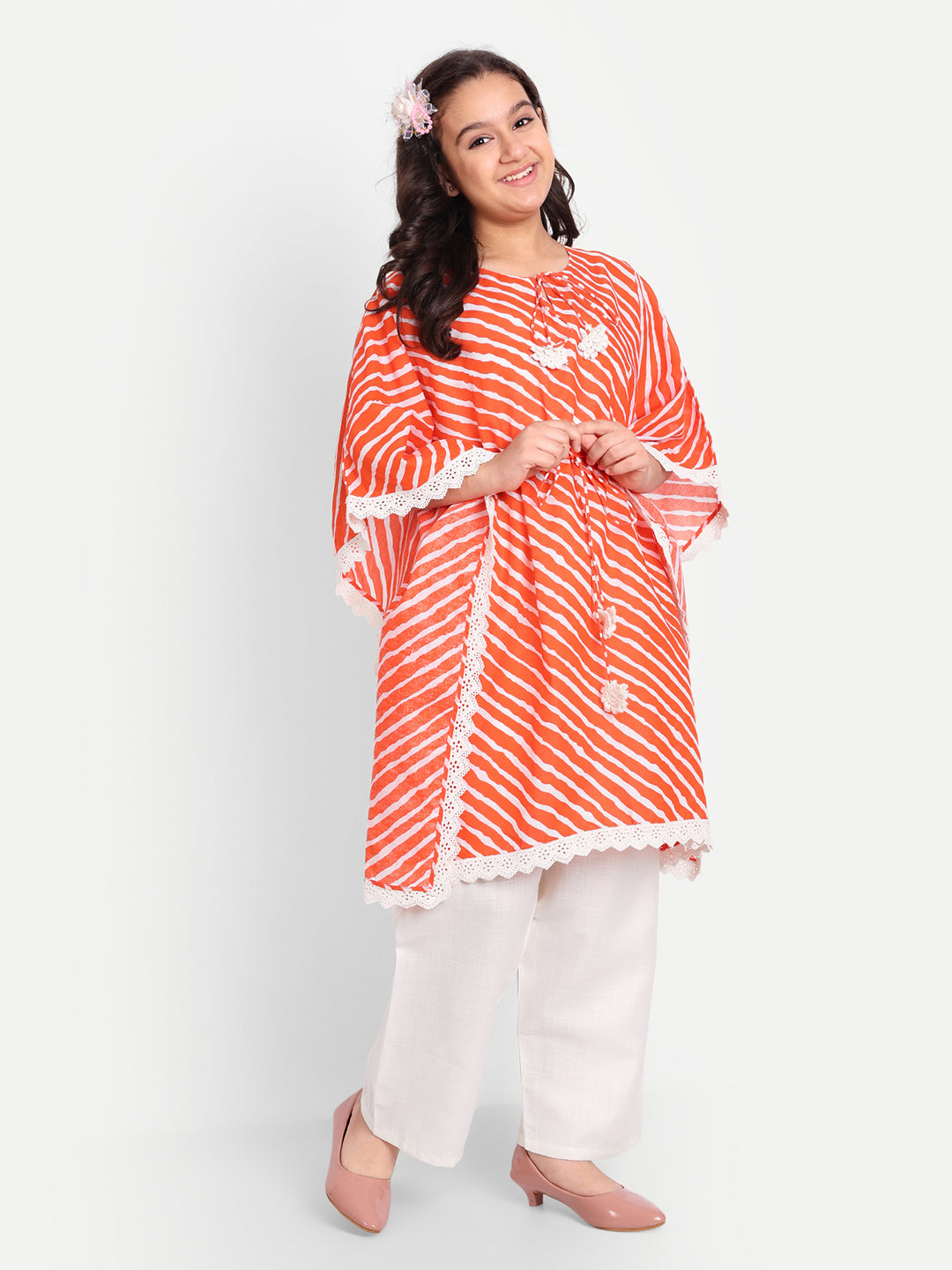 MODISH COUTURE Orange Leheriya Kaftaan & Plazzo (Orange)