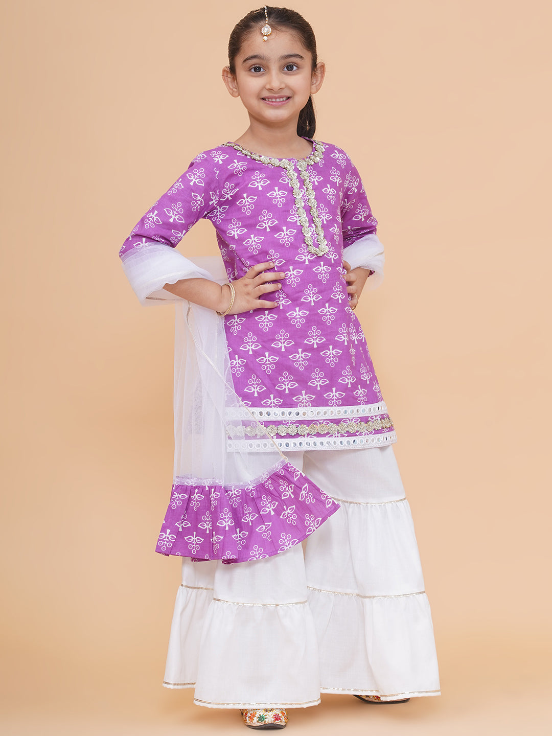 Modish couture Printed Kurta & Sharara with Dupatta (Purple)