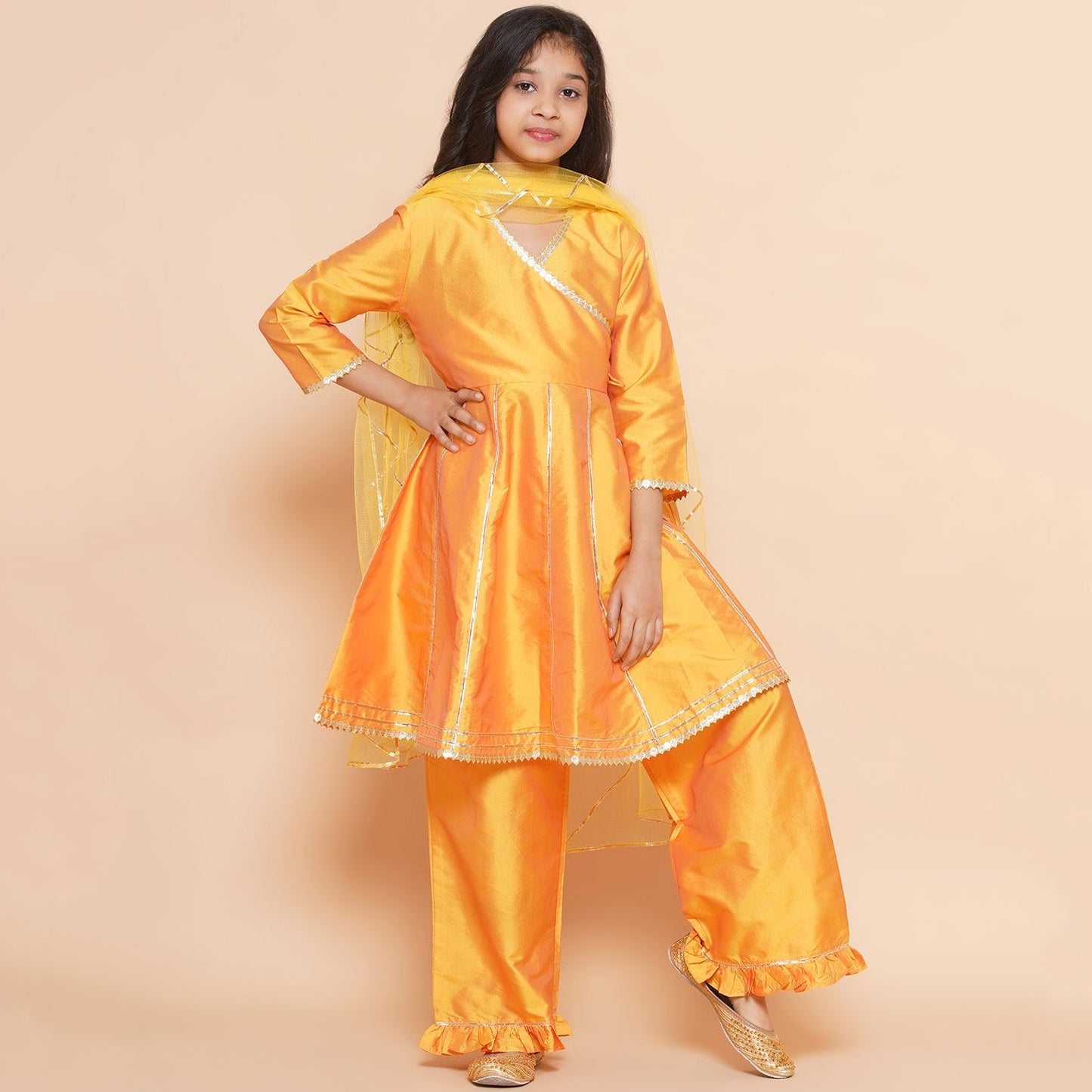 MODISH COUTURE Embellished Kurta & Palazzo Set With Dupatta(Musterd)