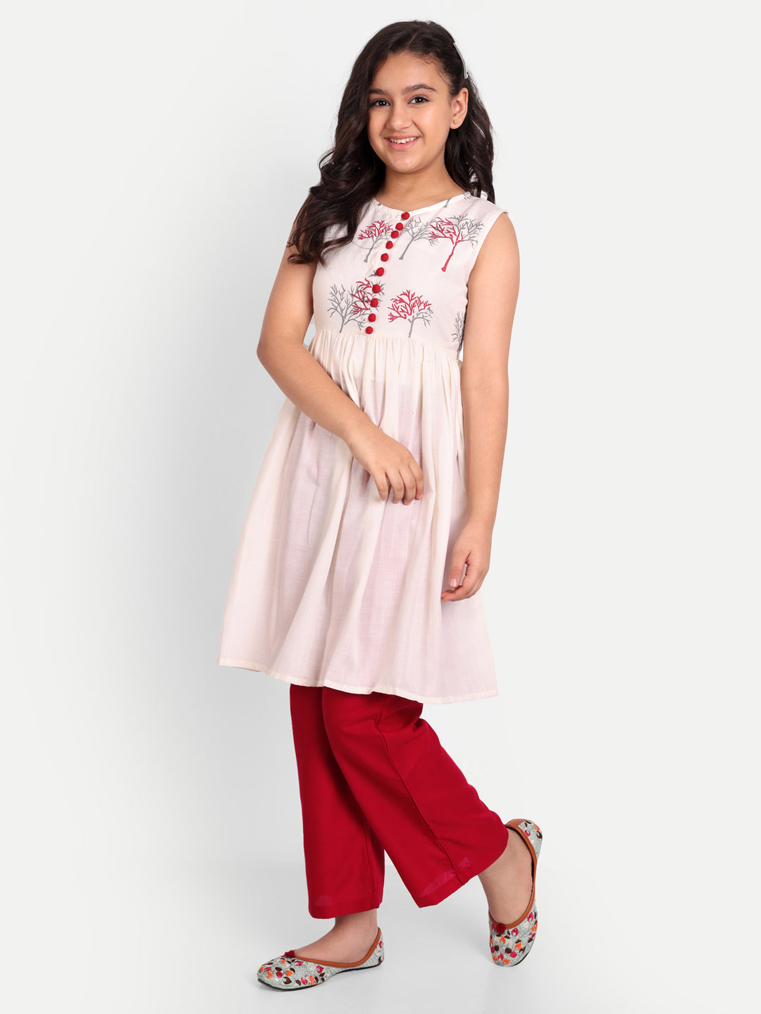 MODISH COUTURE Floral Printed Anarkali Kurta & Plazzo (Off White)