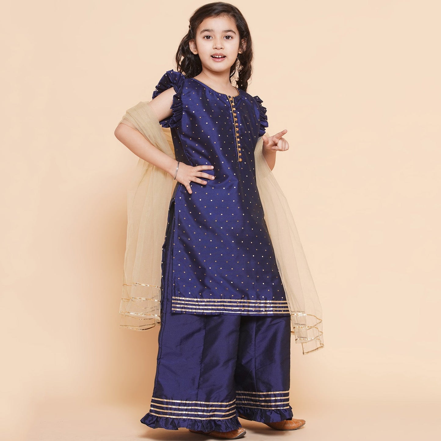 MODISH COUTURE Girls Fashionable Printed Kurta & Palazzo Set With Dupatta (Navy Blue)