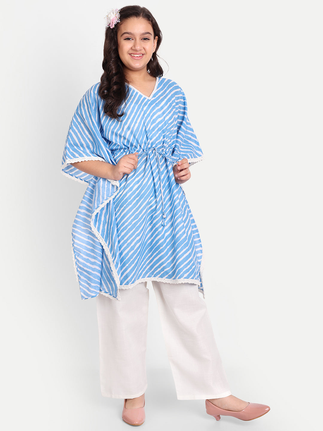 MODISH COUTURE Blue Leheriya Kaftaan & Plazzo (Blue)
