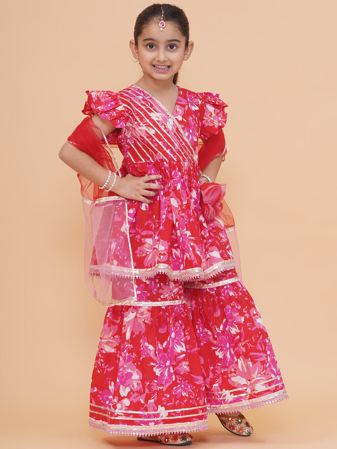 Modish couture Printed Kurta & Sharara with Dupatta (RED)