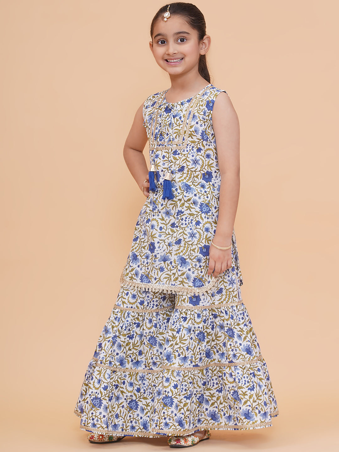 Modish couture Printed Kurta & Sharara (White)