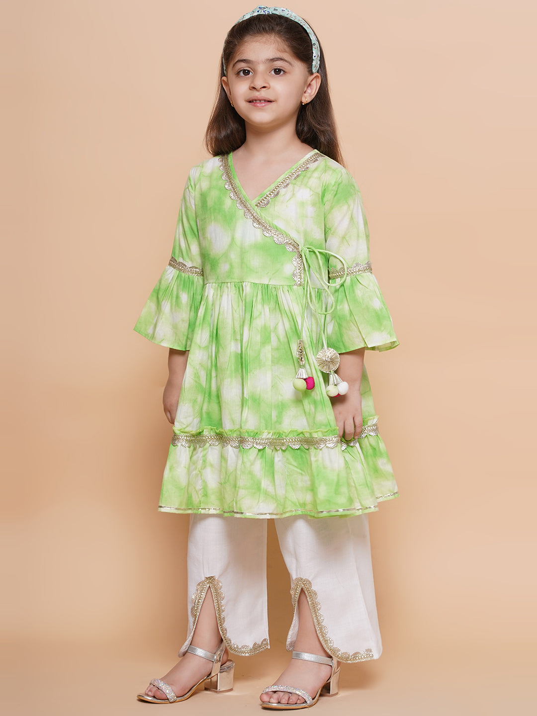 Modish couture Embellished Kurta &Plazzoo (Pink&Green)