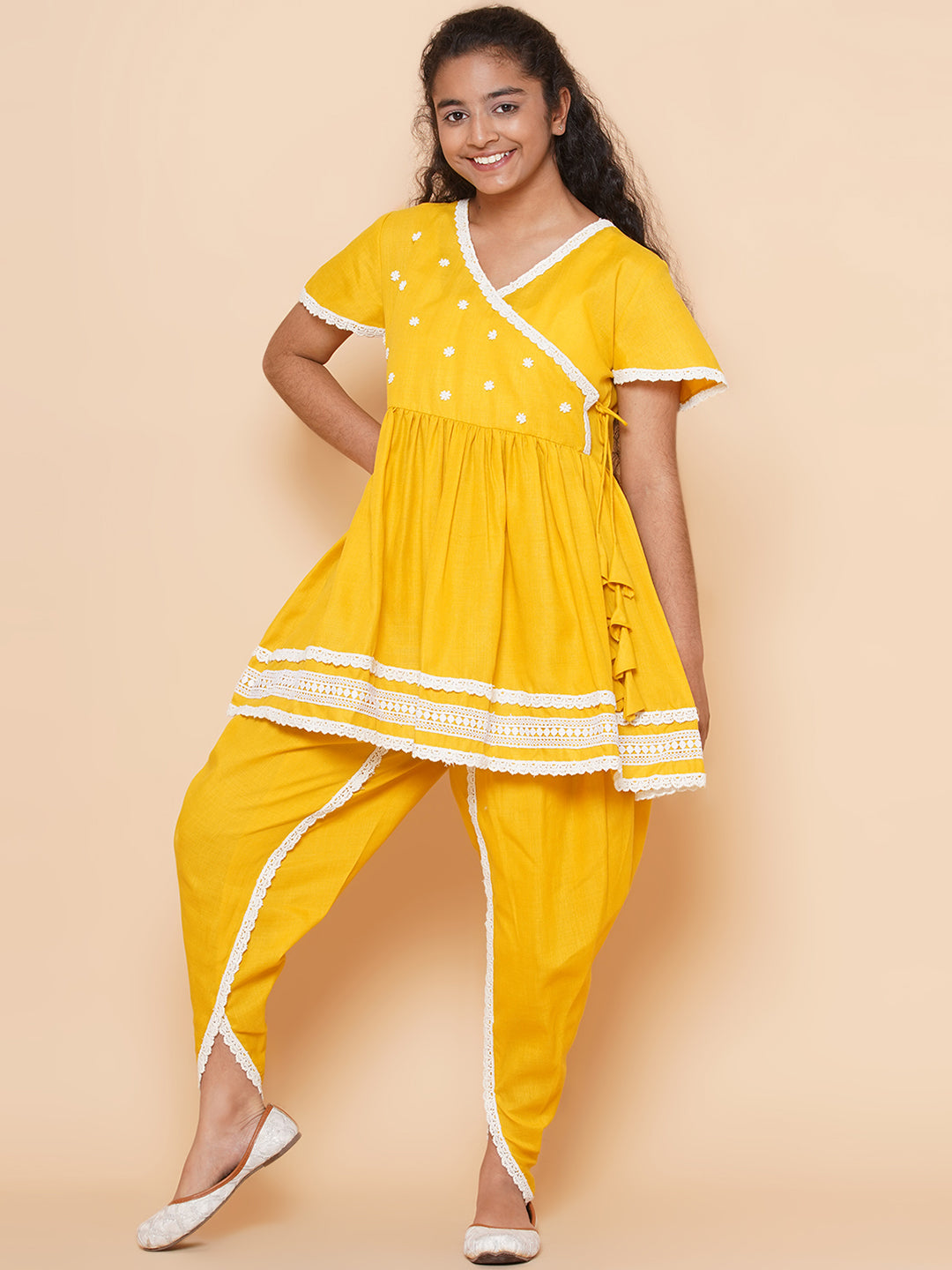 MODISH COUTURE Self Design Kurta & Dhoti salwar (Musterd)