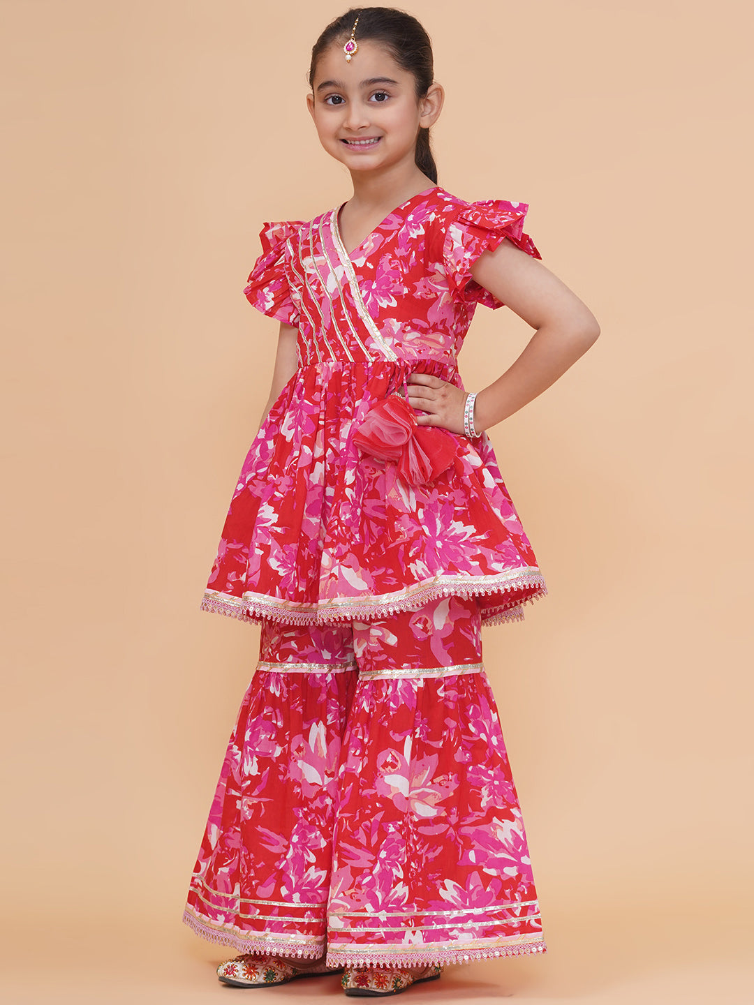 Modish couture Printed Kurta & Sharara with Dupatta (RED)