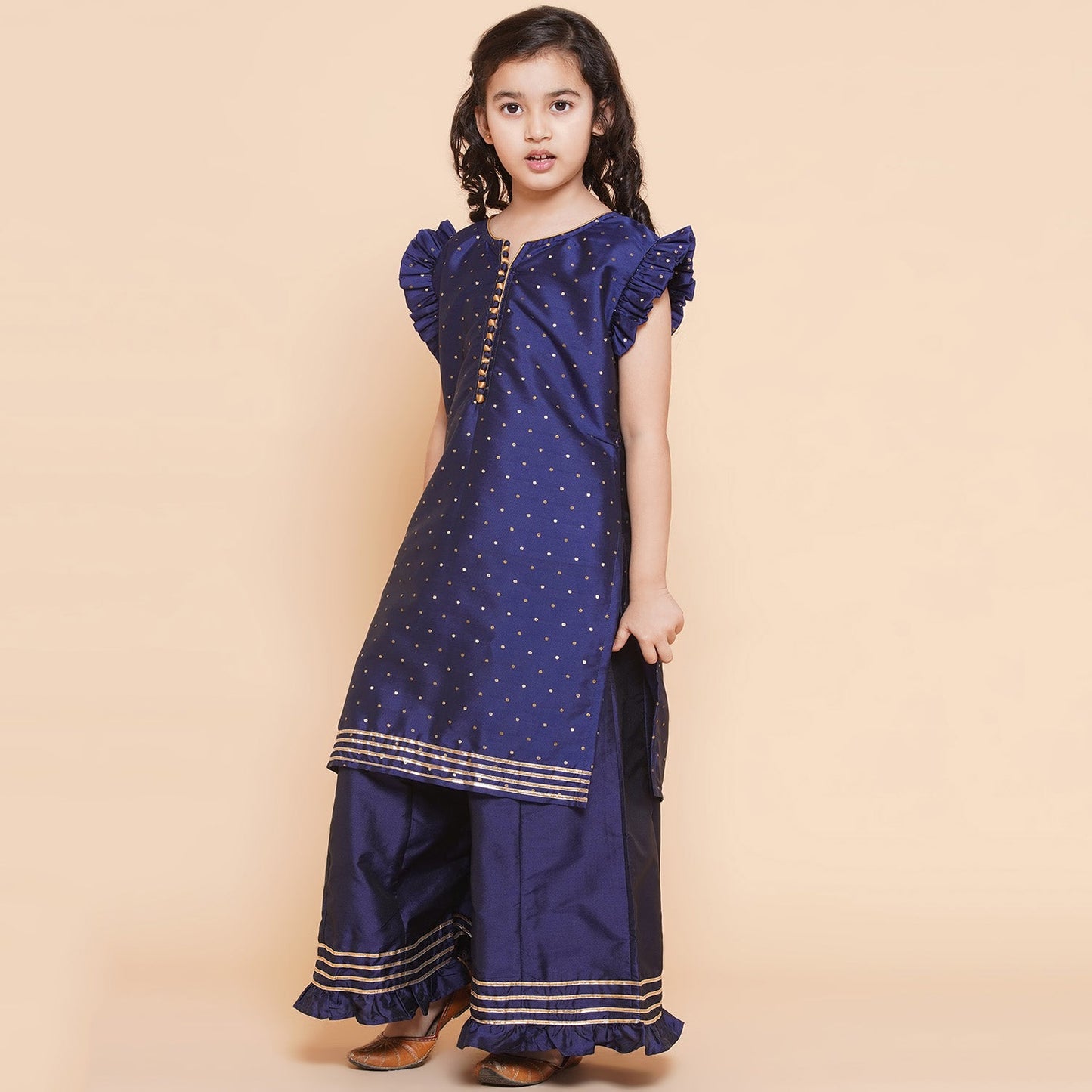 MODISH COUTURE Girls Fashionable Printed Kurta & Palazzo Set With Dupatta (Navy Blue)