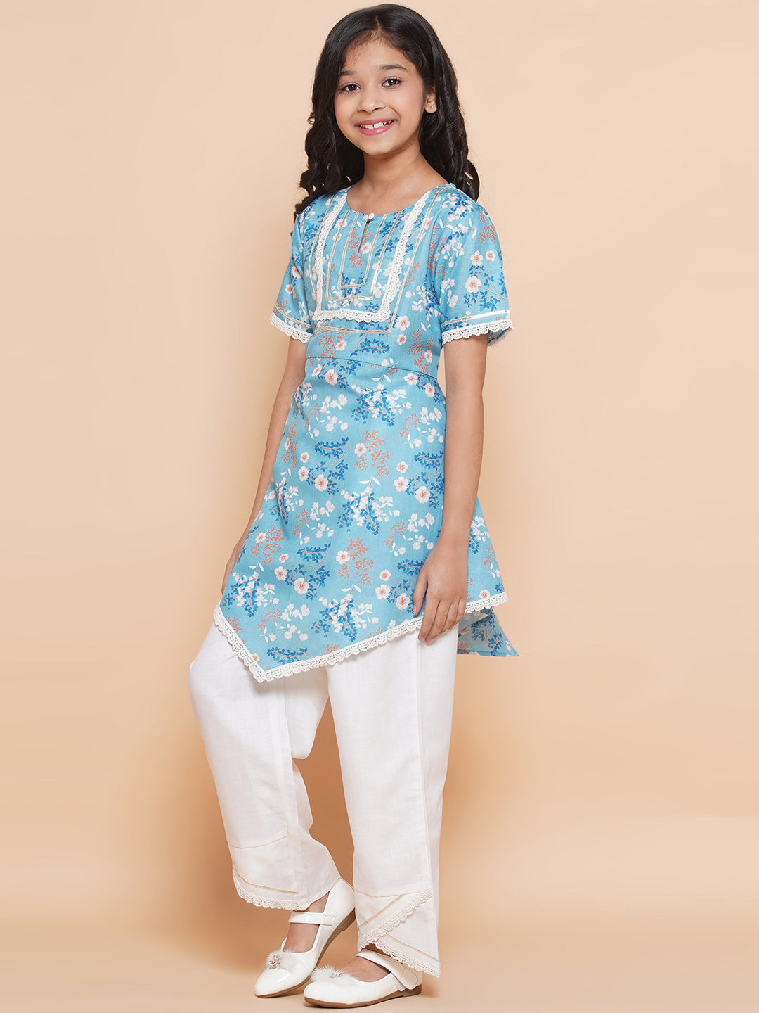 MODISH COUTURE Printed Kurta & Palazzo Se(Sky Blue)