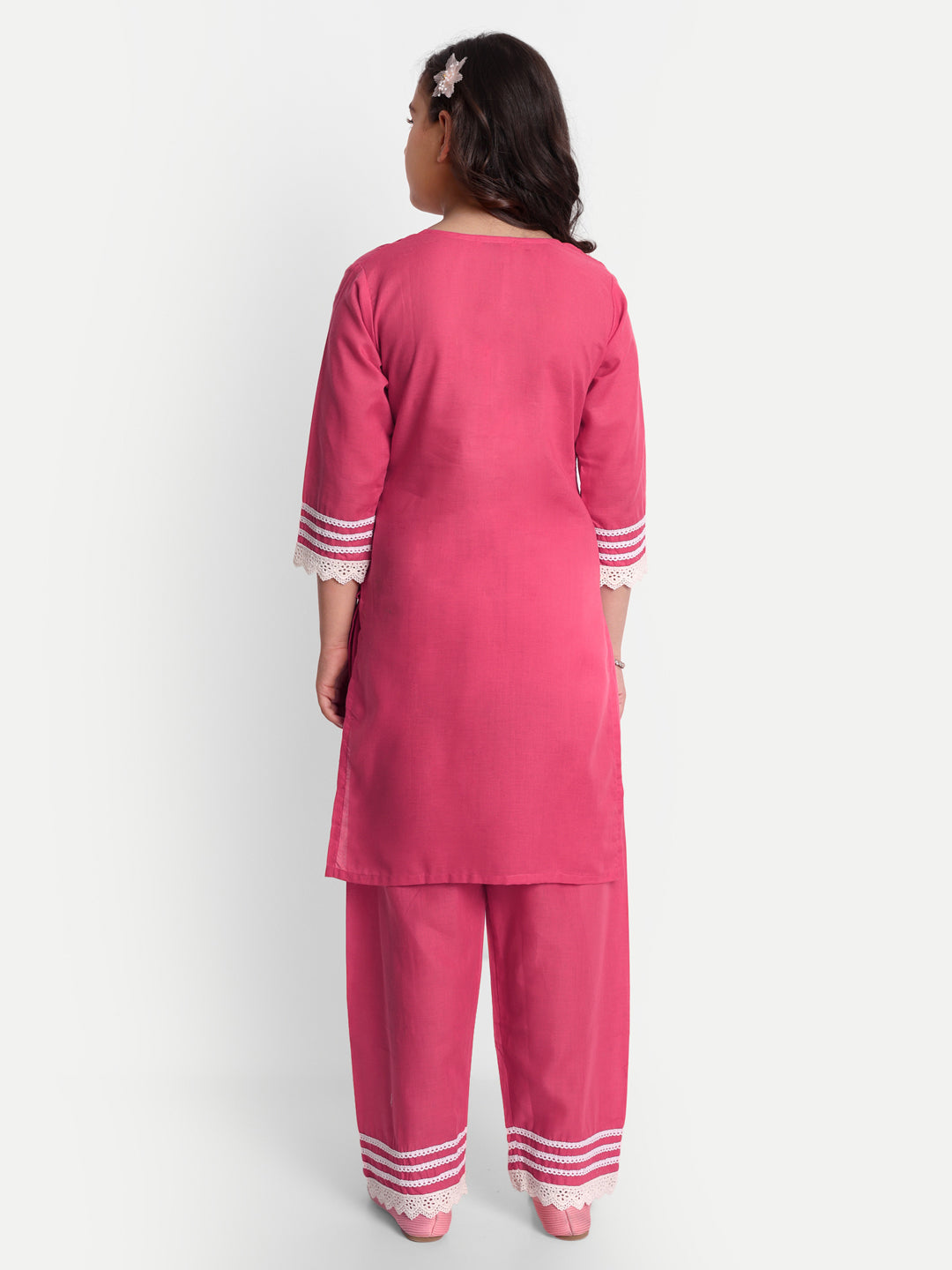 MODISH COUTURE Lace Work Straight Kurta & Plazzo (Peach)