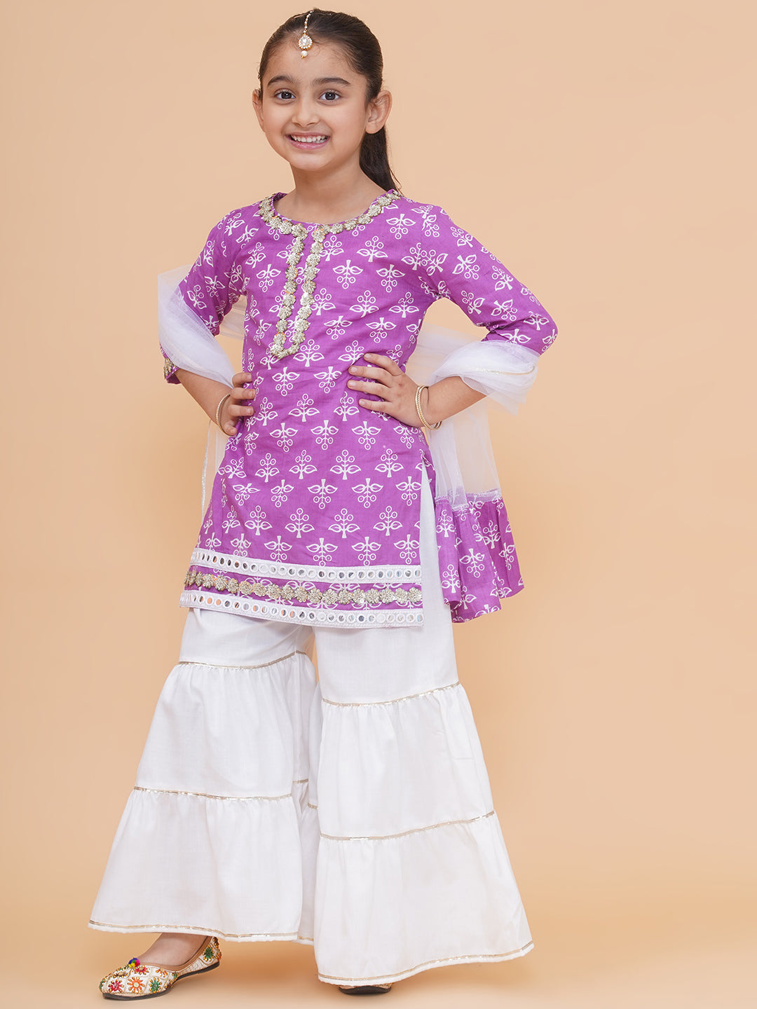 Modish couture Printed Kurta & Sharara with Dupatta (Purple)