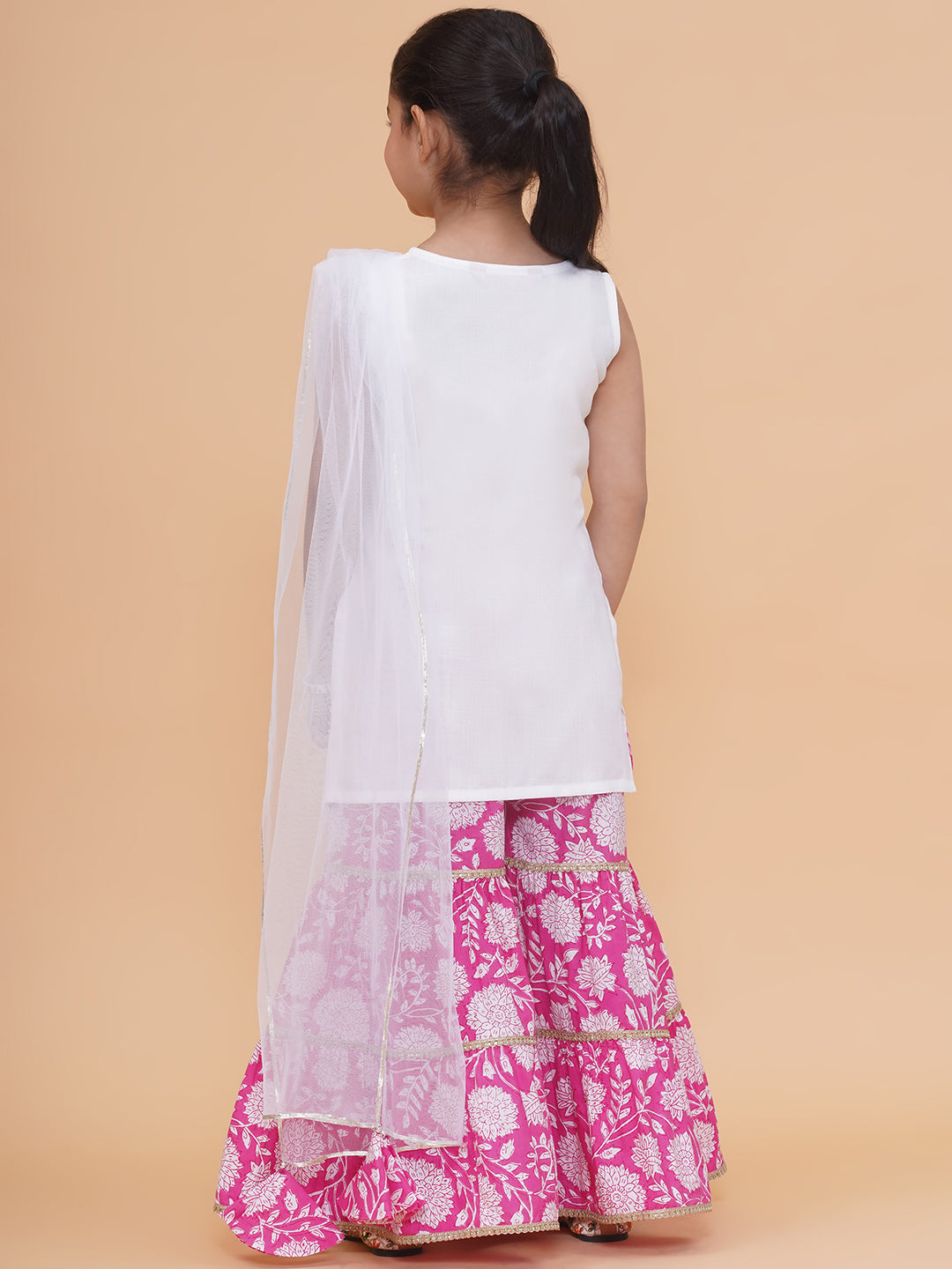 Modish couture Printed Kurta & Sharara with Dupatta (White)