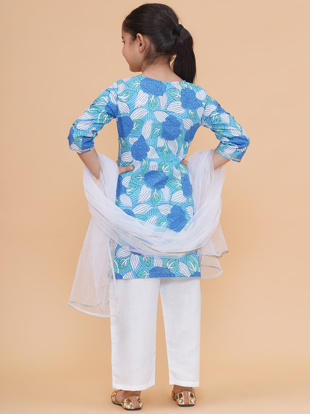Modish couture Printed Kurta & Plazzo with Dupatta (SKYBLUE & WHITE)