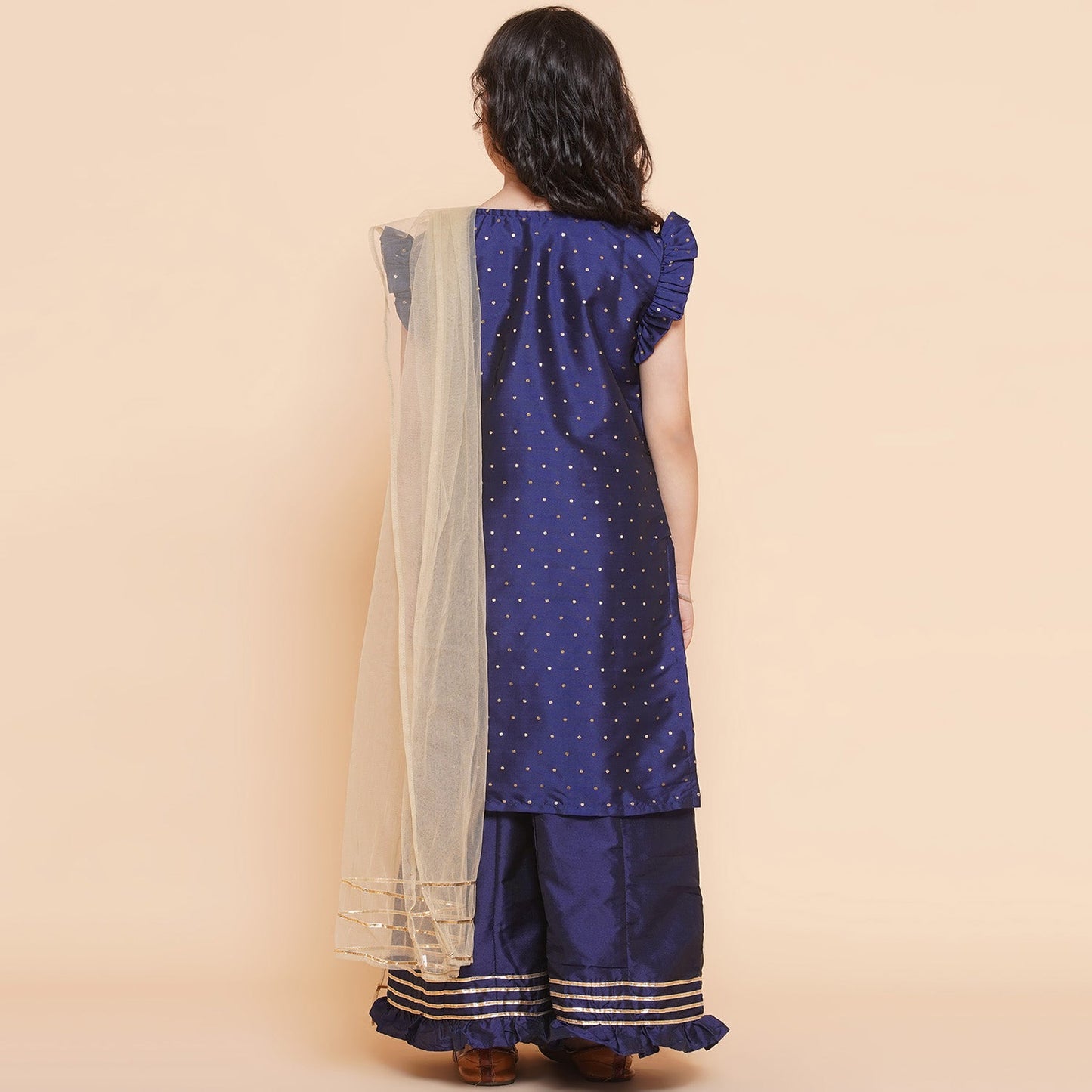 MODISH COUTURE Girls Fashionable Printed Kurta & Palazzo Set With Dupatta (Navy Blue)