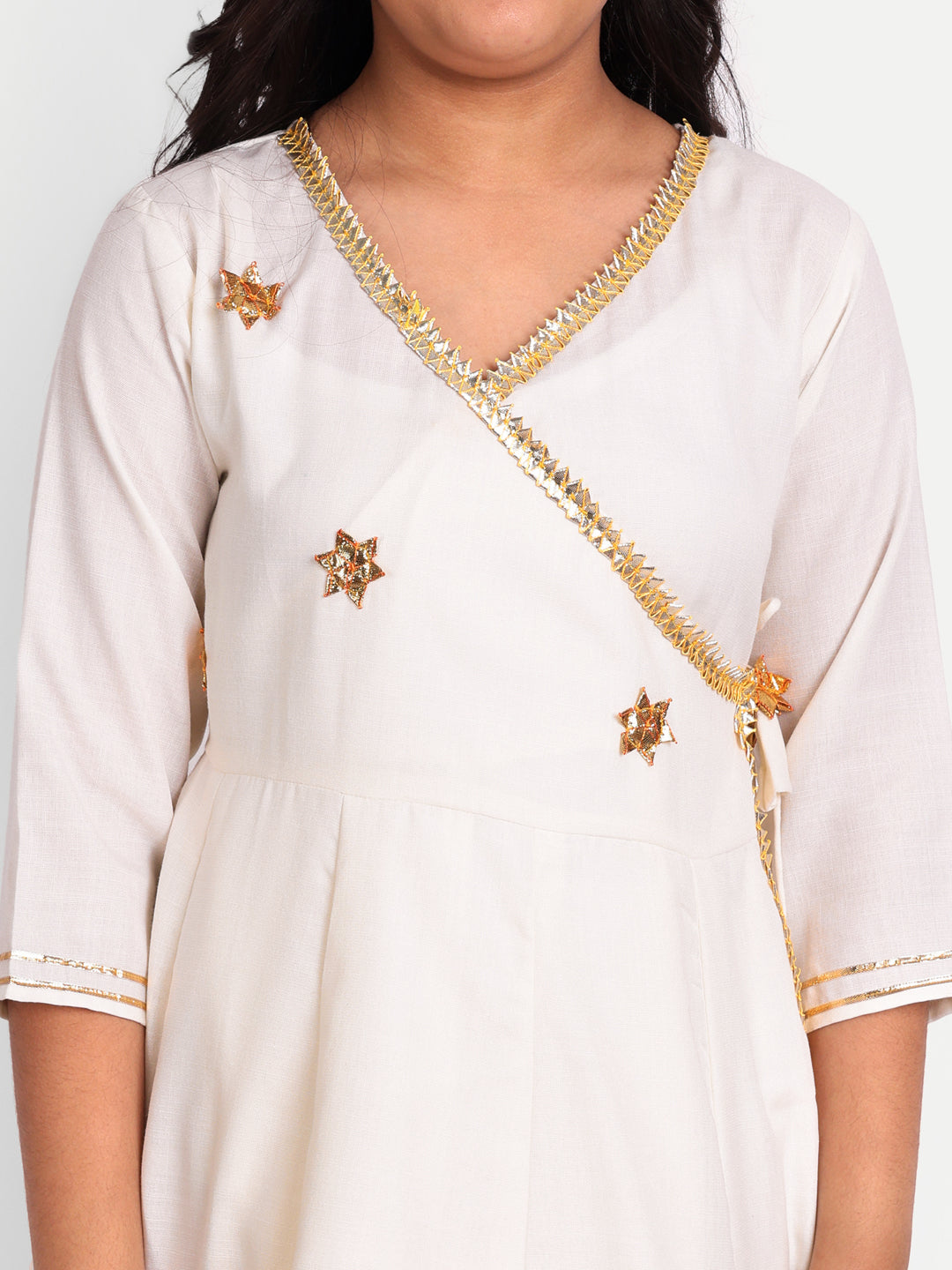 MODISH COUTURE Gota Work Angrakha Kurta & Plazzo(off White)