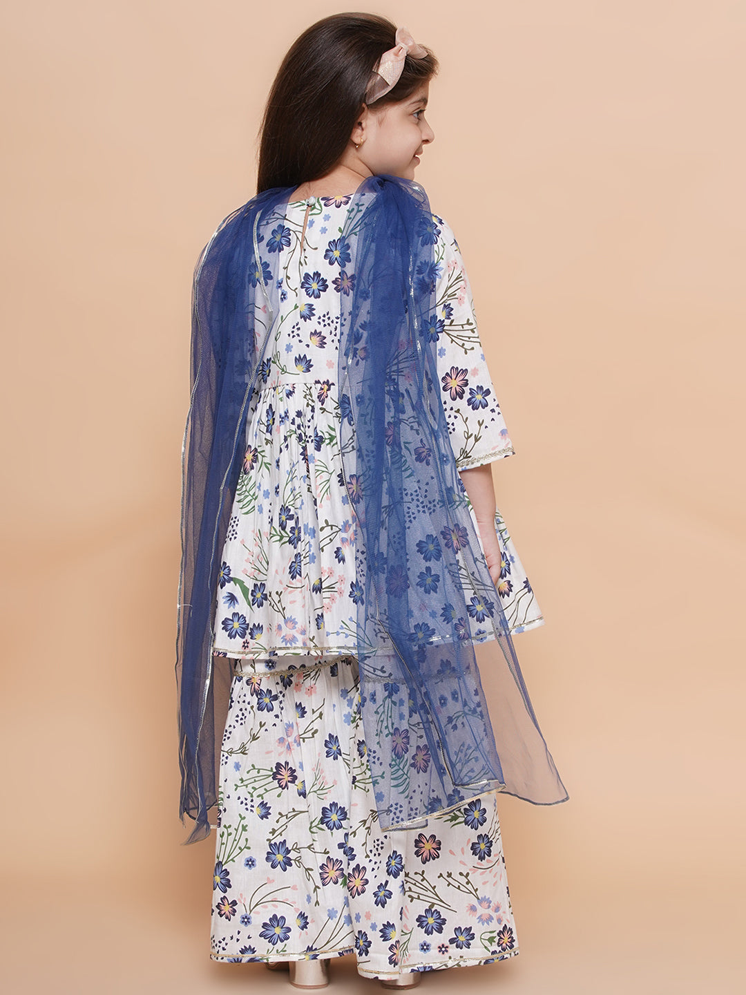 Modish couture Embellished Kurta & Sharara with Dupatta(White&Blue)