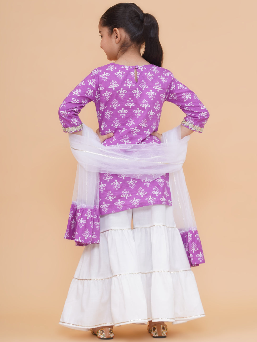 Modish couture Printed Kurta & Sharara with Dupatta (Purple)