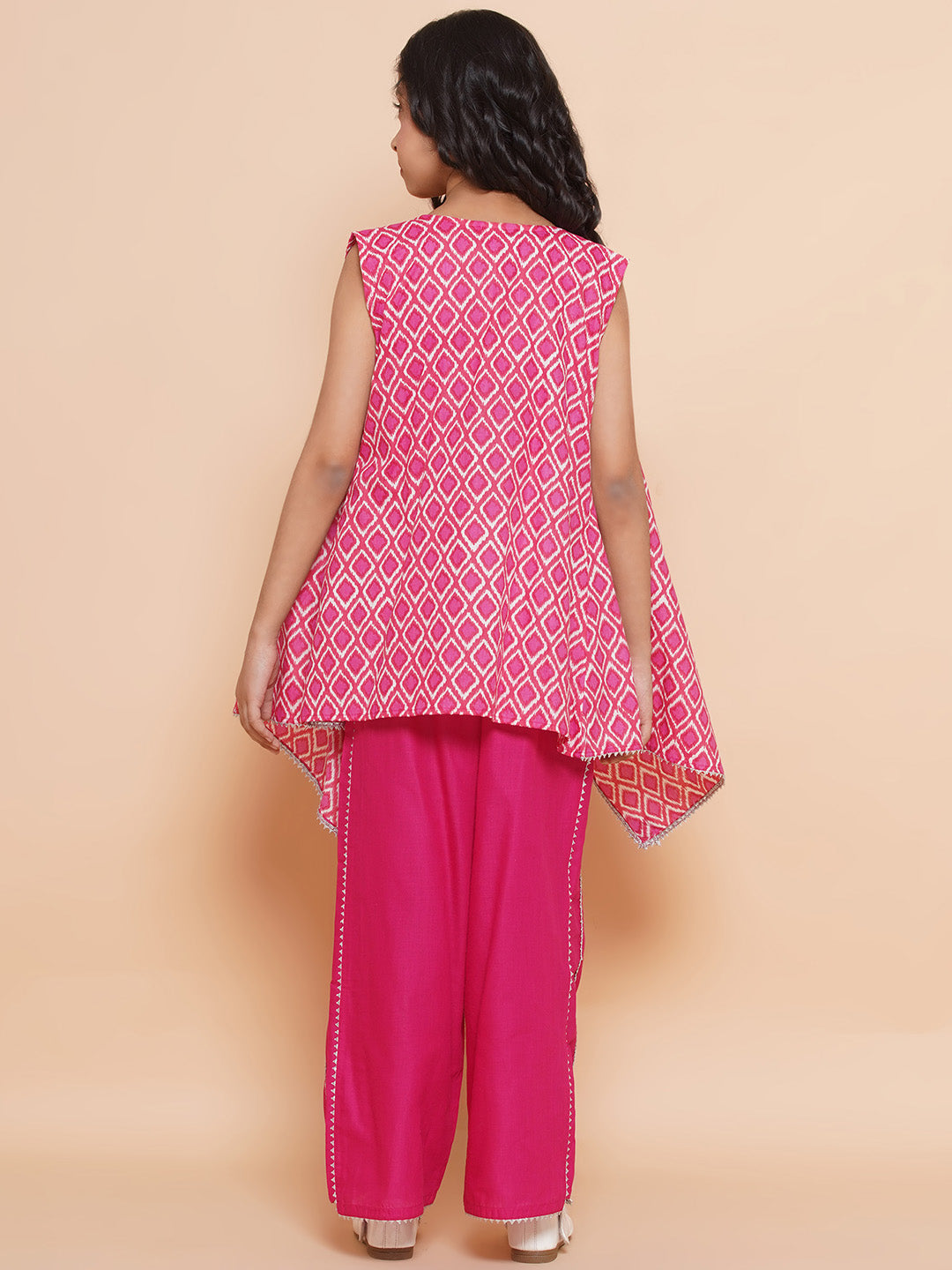 MODISH COUTURE Top & Palazzo Set With Printed Jacket(Pink)