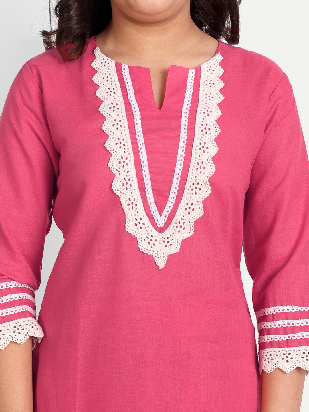 MODISH COUTURE Lace Work Straight Kurta & Plazzo (Peach)