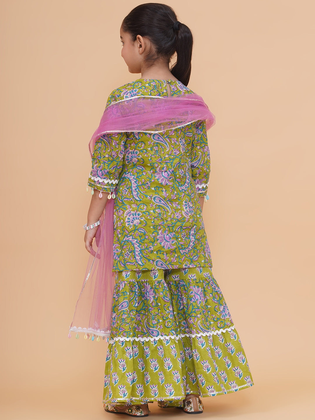 Modish couture Printed Kurta & Sharara with Dupatta (GREEN)
