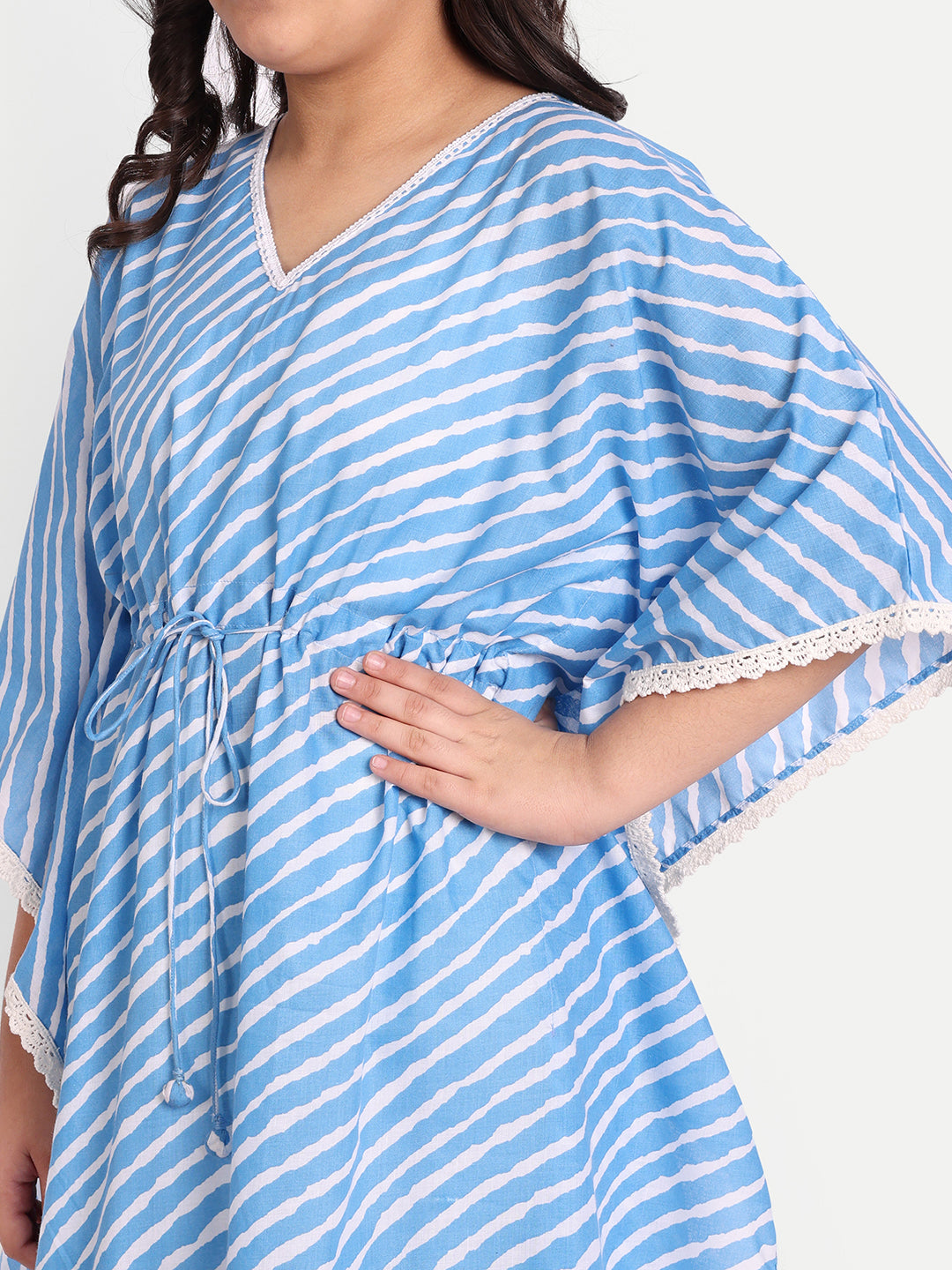 MODISH COUTURE Blue Leheriya Kaftaan & Plazzo (Blue)