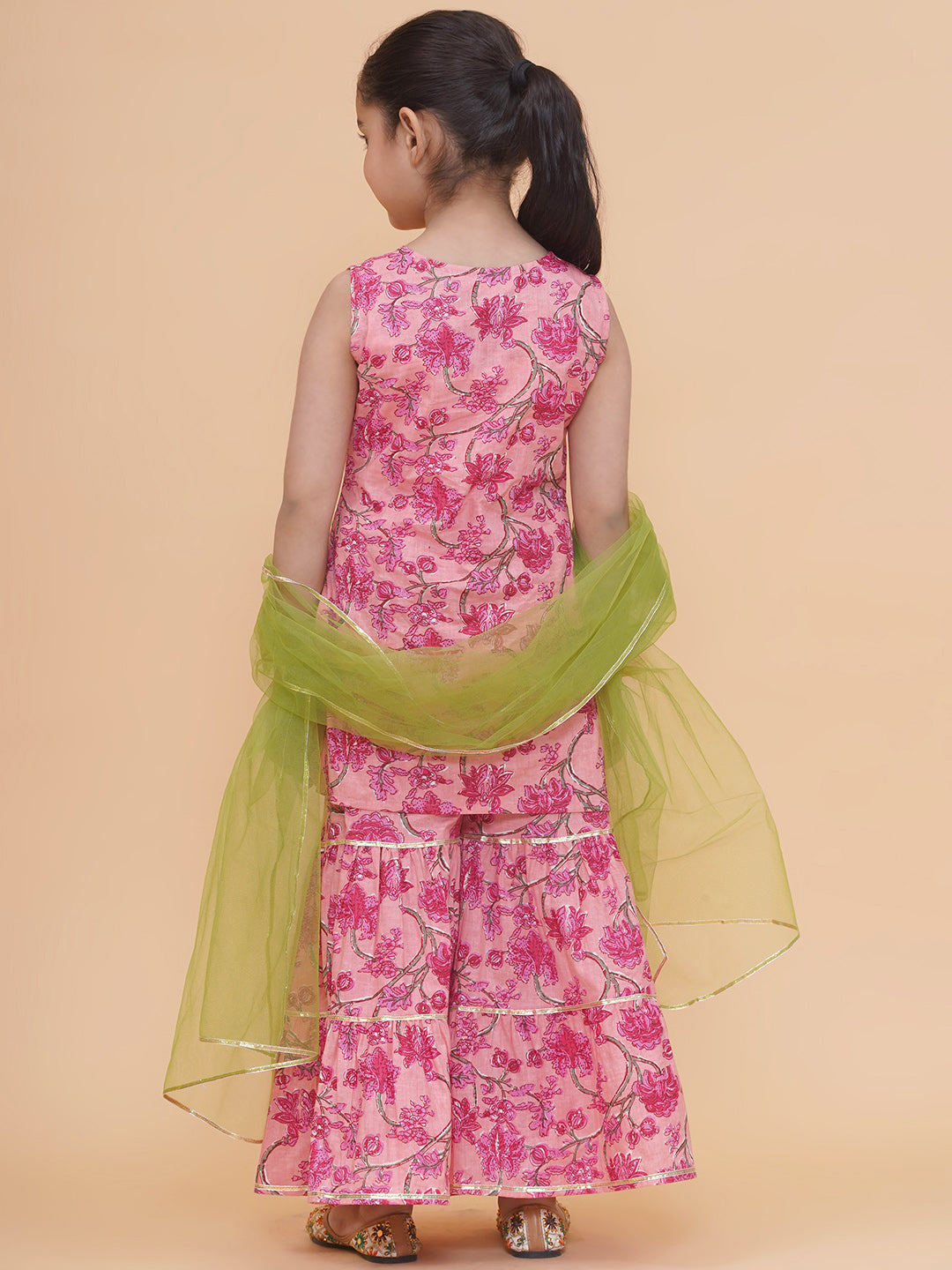 Modish couture Printed Kurta & Sharara with Dupatta (Peach)