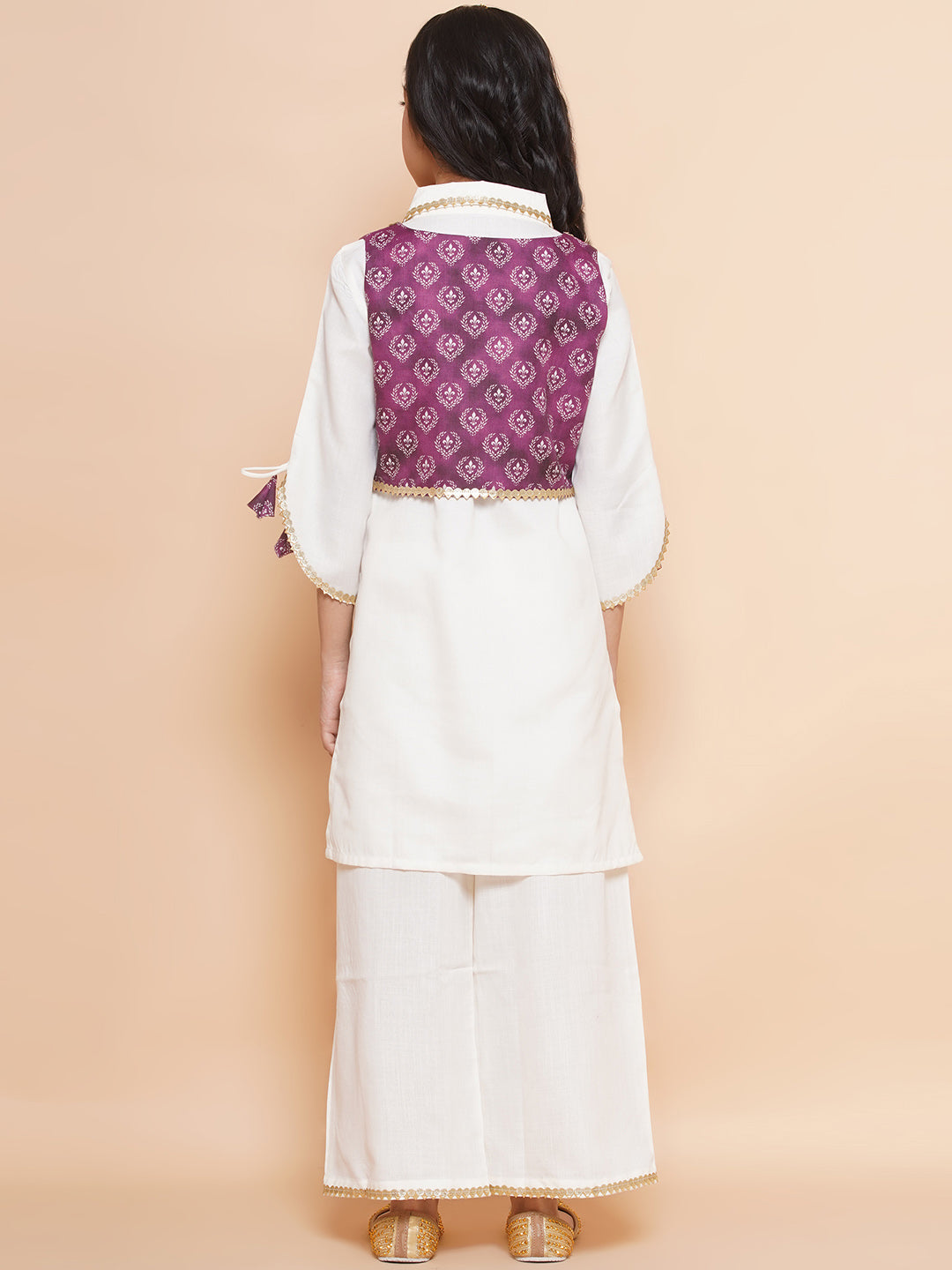 MODISH COUTURE Self Design Kurta & Palazzo Set With Jacket(Off white &Purple)