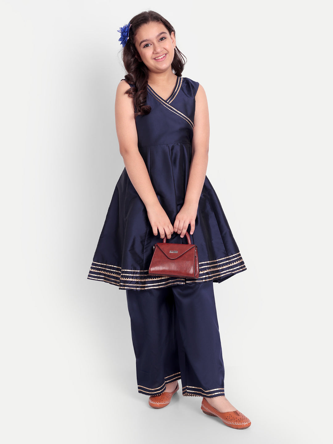 MODISH COUTURE Embellished Angrakha Kurta & Plazzo (Navy Blue)
