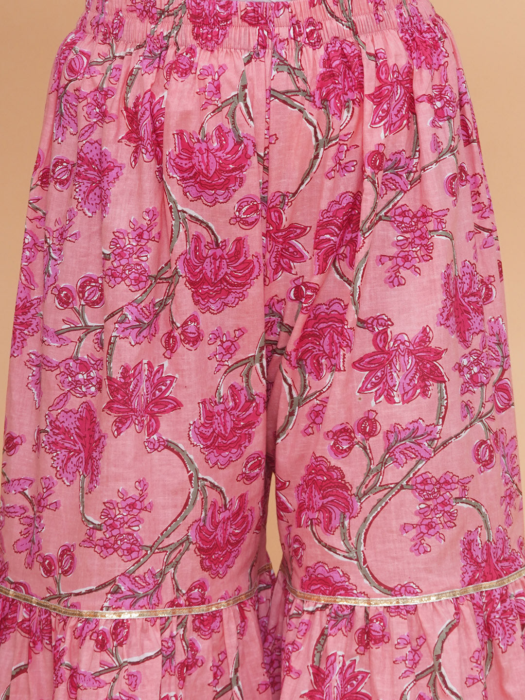 Modish couture Printed Kurta & Sharara with Dupatta (Peach)